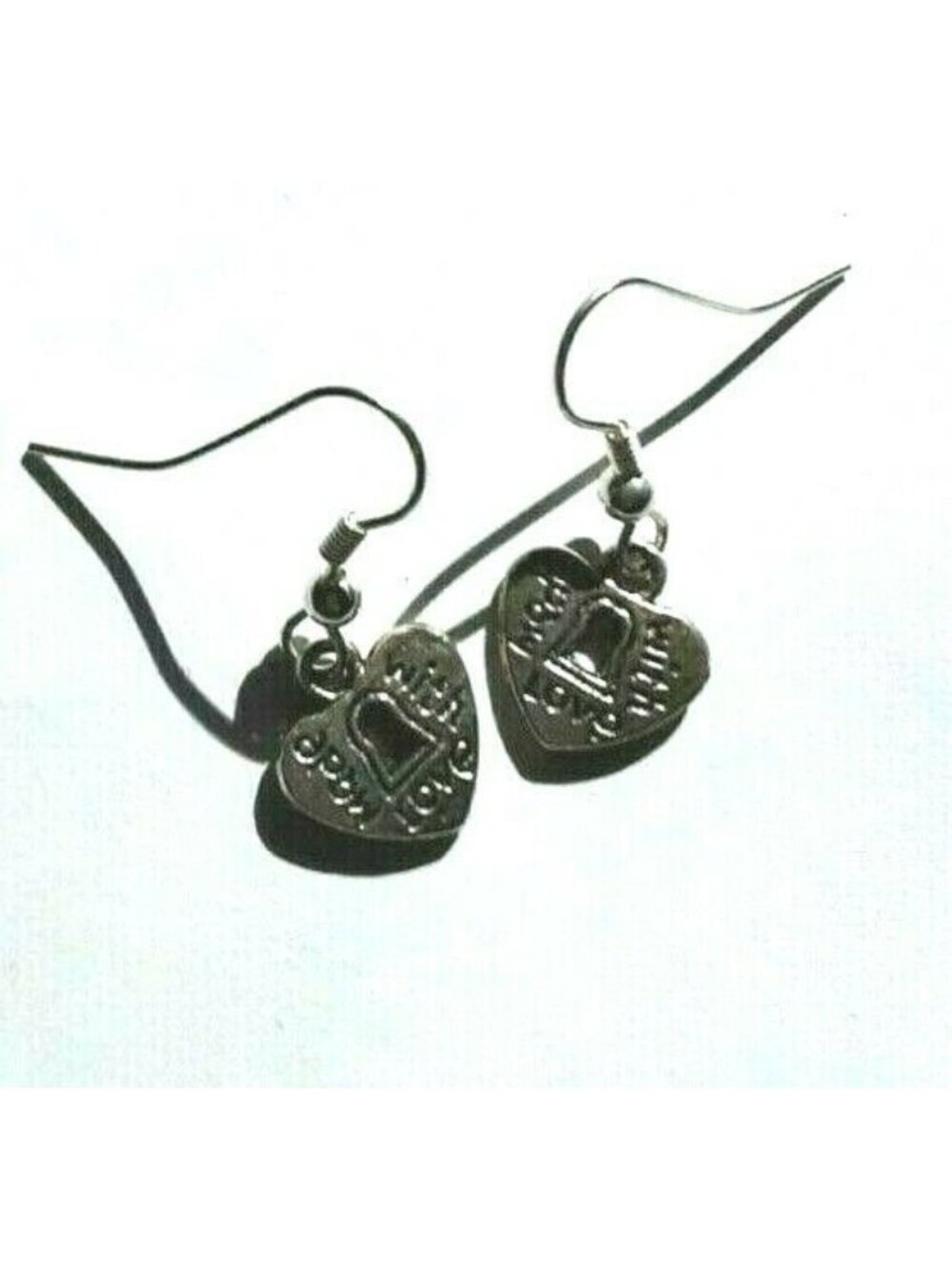 Made with Love Heart Lock Locket Silver Metal Earrings hook